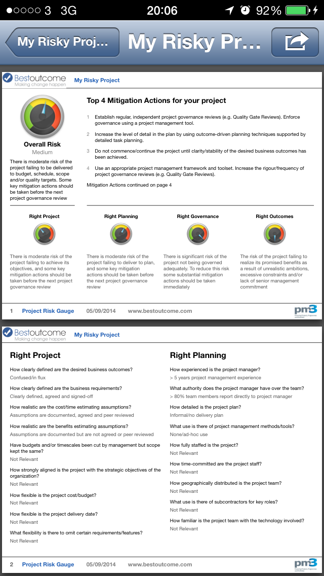 Project Risk Gauge, PDF Output